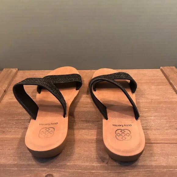 Daisy Fuentes Womens Black Slip On Open Toe Sandals Size 7.5M - Picture 4 of 8